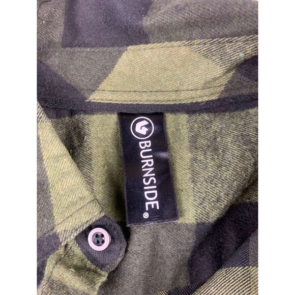 Burnside Men's Size Medium Army Green Black Flannel Shirt Plaid Long Sleeve NWT - Picture 5 of 13